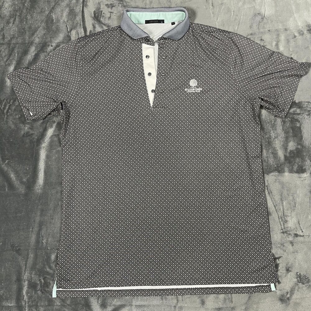 GREYSON Polo Mens XL Gray Geometric Moisture Wicking Short Sleeve Shirt